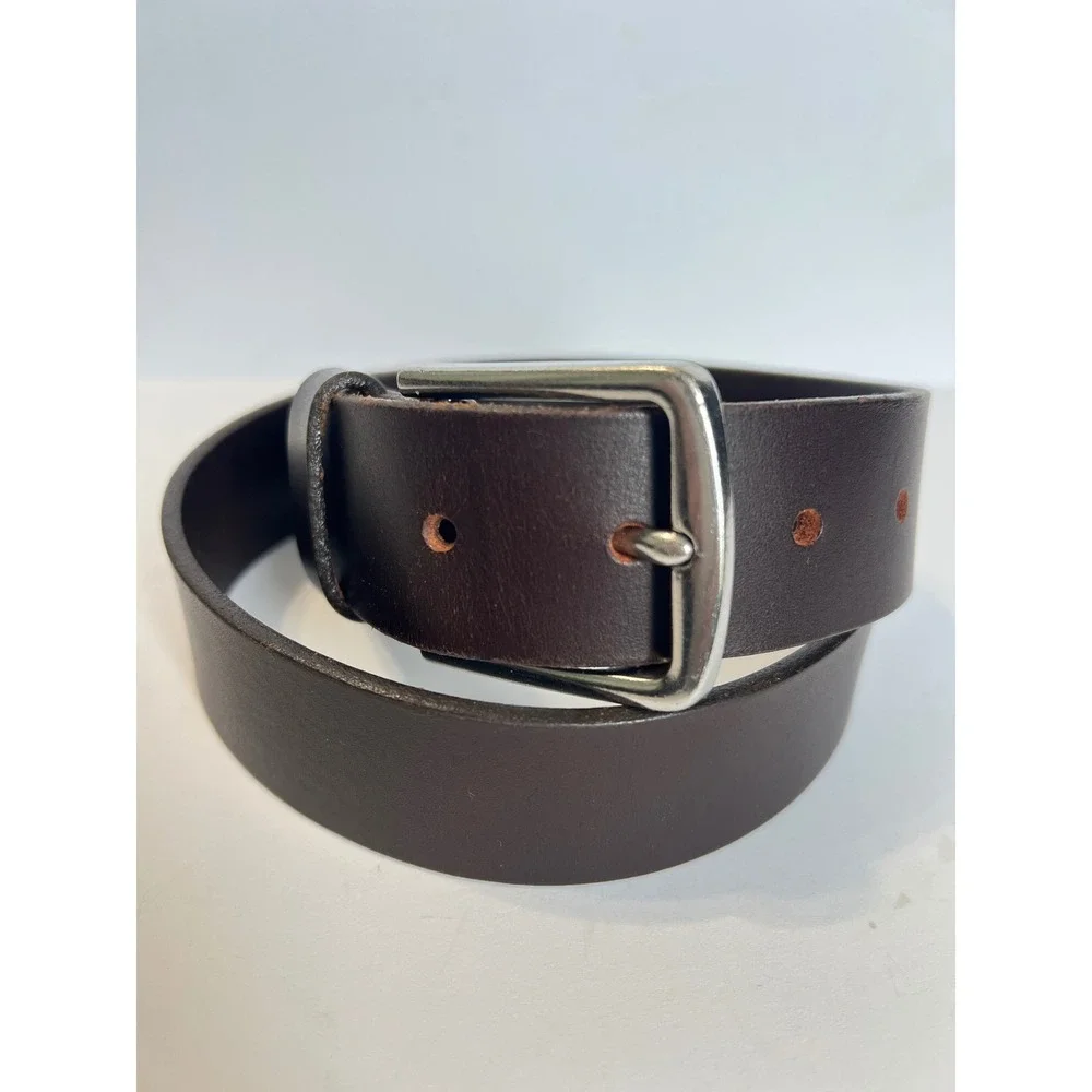 Gap Mens Dark Brown Cow Leather Belt Made in USA Silver Buckle 28